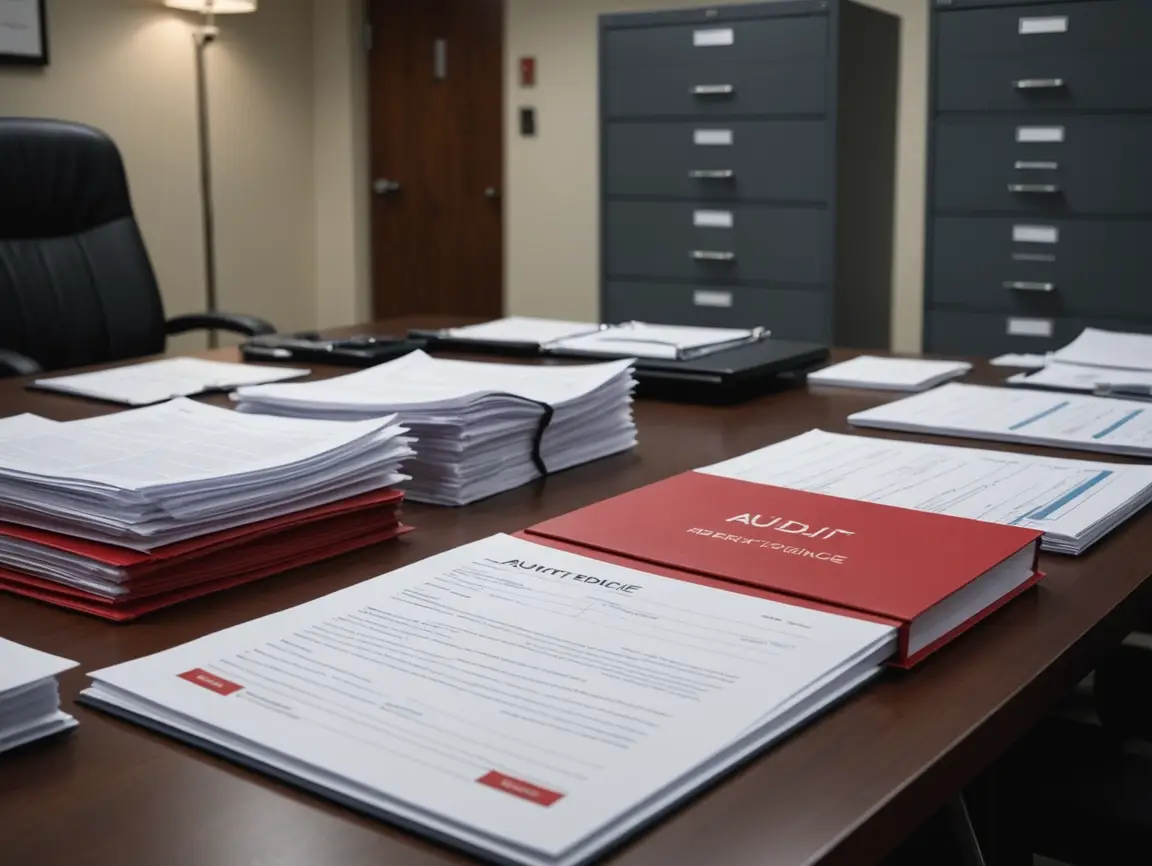 AI governance audit documentation showing audit evidence files and compliance records prepared for board and regulatory review